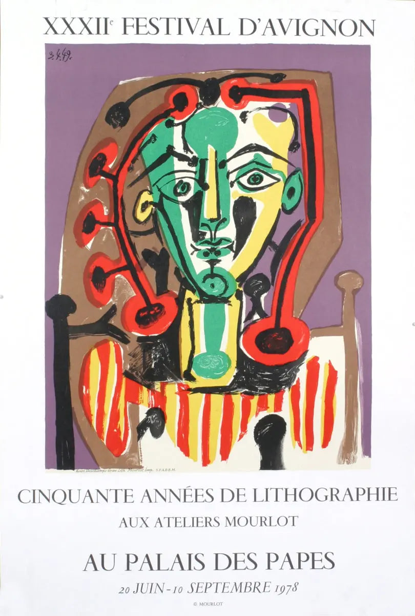 Pablo Picasso Palais des Papes vintage exhibition poster for a layered traditional interior