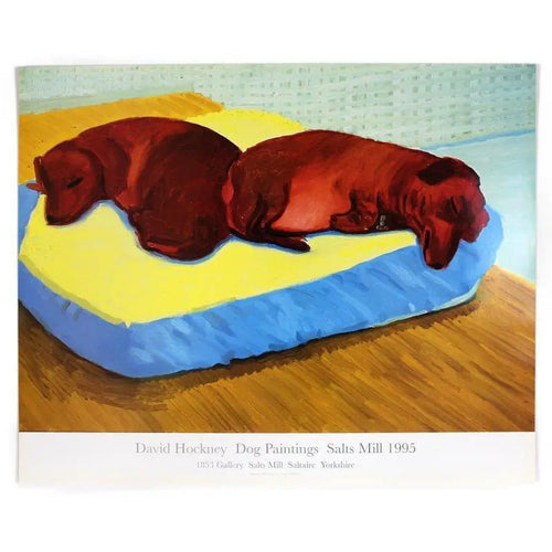 Original 1995 David Hockney Dog 38 offset lithograph art print showing vibrant colors and abstract dog illustration.