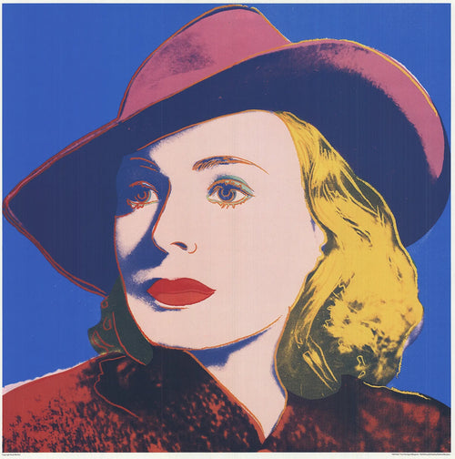 Original Andy Warhol Ingrid with Hat 1983 offset lithograph exhibition poster showcasing vibrant portrait artwork.