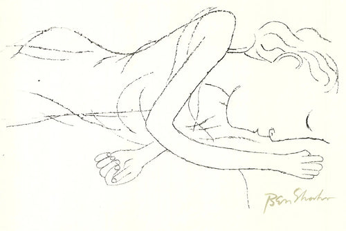 Original Ben Shahn lithograph titled "Of Light" from 1968, part of the Rilke portfolio, featuring expressive artwork and bold lines.