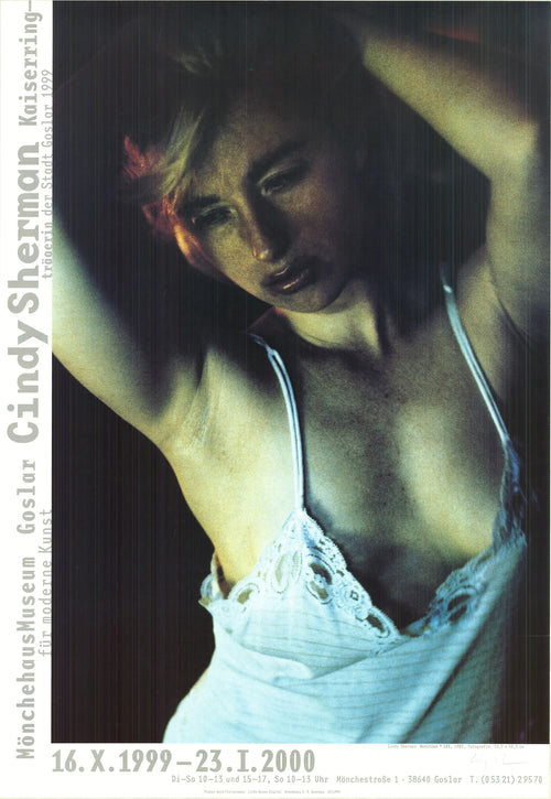 Signed Cindy Sherman art poster featuring Untitled Still #103 from the 1999 exhibition, showcasing her photographic artwork.