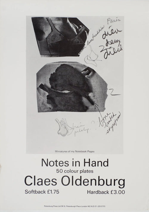 Original 1972 Claes Oldenburg lithograph poster featuring notes in hand, showcasing his unique artistic style and vintage print quality.