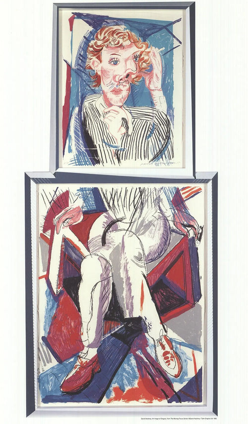 David Hockney art poster from the 1996 Gregory exhibition, featuring vibrant colors and artistic design by David Hockney.