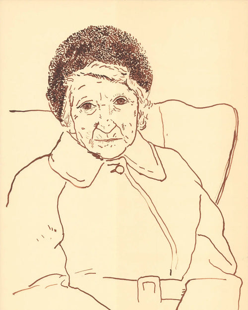David Hockney Artist's Mother 1980 offset lithograph exhibition poster featuring colorful abstract artwork by the renowned artist.