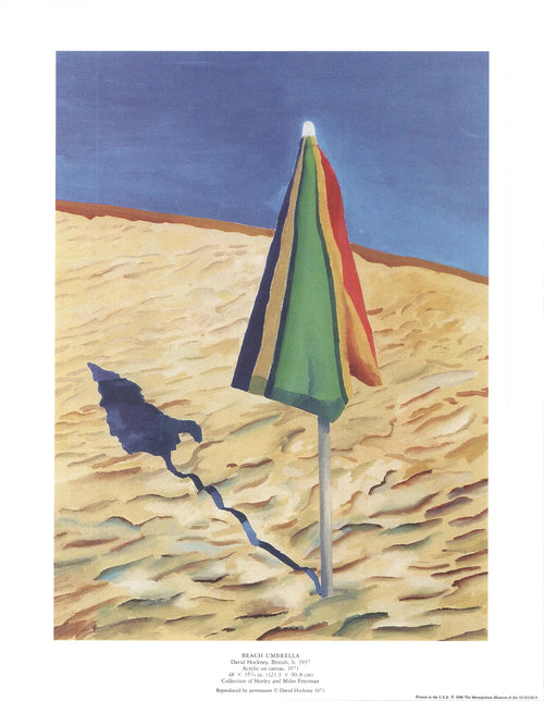 David Hockney beach umbrella print from 1988, Metropolitan Museum art print showcasing vibrant colors and artistic details.