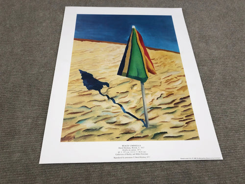 David Hockney beach umbrella print from 1988, artwork displayed at the Metropolitan Museum, featuring vibrant colors and bold design.