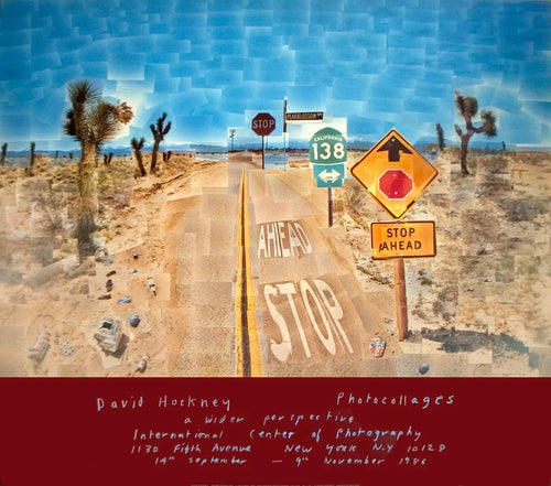 David Hockney Pearblossom Highway 1986 exhibition art poster lithograph showing vibrant landscape and road scene by the artist.