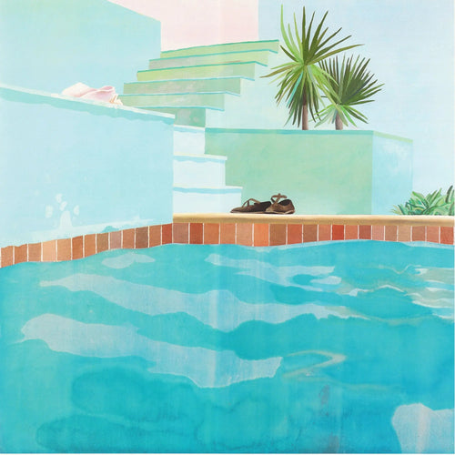Limited edition David Hockney lithograph poster depicting a pool with steps, showcasing vibrant colors and artistic details.