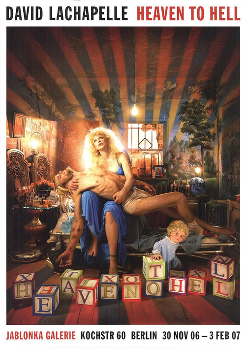 David LaChapelle lithograph poster featuring Kurt Cobain and Courtney Love from the 2006 exhibition, artistic and vibrant print.