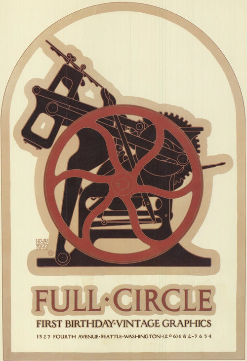 Vintage 1978 David Lance Goines Full Circle offset lithograph poster showcasing bold, colorful artwork and intricate design details.
