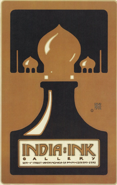 Vintage David Lance Goines India Ink exhibition poster from 1978 featuring intricate artwork and bold typography.