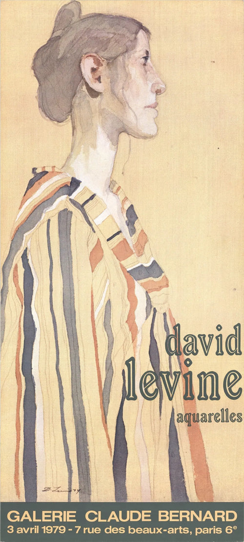 Vintage limited edition David Levine aquarelle lithograph poster from 1980, showcasing artistic details in offset lithograph print.
