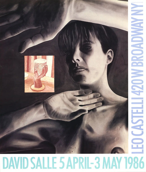 Original David Salle lithograph poster from Castelli's 1986 exhibition, featuring bold abstract art and vibrant colors.
