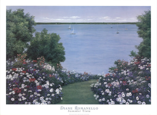Diane Romanello Summer Vista Long Island Sound 1998 offset lithograph artwork showing a scenic coastal view with vibrant colors