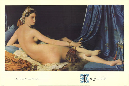 Offset lithograph art print of Dominique Ingres' The Grande Odalisque, created in 1992, showcasing classical nude female portrait.