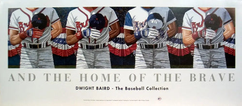 Dwight Baird Home Of The Brave 1994 Atlanta Braves lithograph featuring a patriotic baseball scene with players and fans.