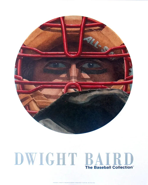 Dwight Baird baseball-themed offset lithograph art poster featuring a man looking out, detailed vintage-style illustration.