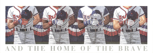 Signed Dwight Baird lithograph titled "Home Of The Brave" from 1994 featuring Atlanta Braves branding and artwork.