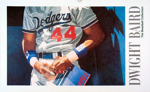 Darryl Strawberry baseball lithograph titled "The Artful Dodger" by Dwight Baird, 1994, featuring vibrant sports artwork.