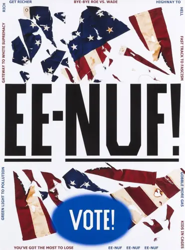 Signed Ed Ruscha limited edition offset lithograph poster featuring bold "EE NUF!" design, showcasing contemporary art style.