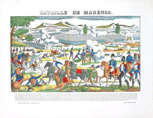 Historical art print of the 1912 Bataille de la Marengo woodblock by Editions Pellerin, depicting a historic battle scene.