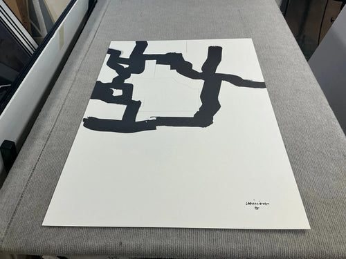Limited edition Eduardo Chillida collage lithograph art print from 1995, showcasing abstract shapes and textured design.
