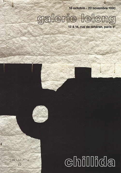 Original Eduardo Chillida Galerie Lelong 1990 lithograph poster featuring abstract artwork by the Spanish artist.