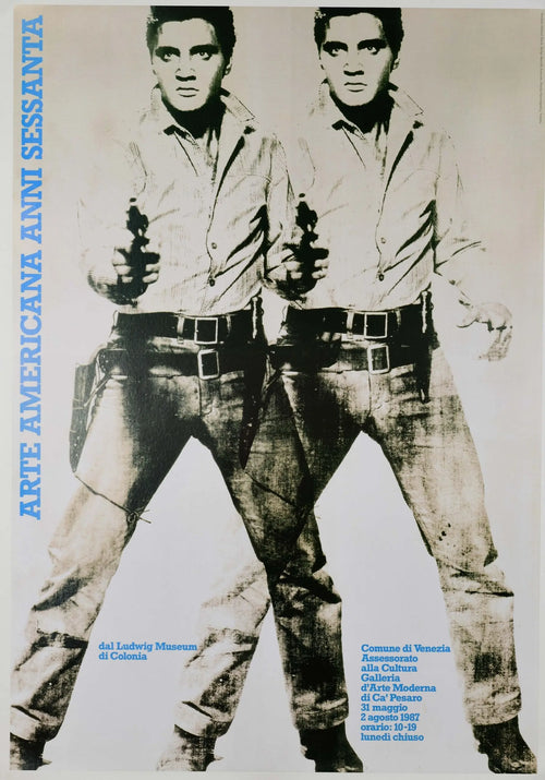 Andy Warhol Double Elvis 1987 original Venice Exhibition poster featuring iconic Elvis Presley artwork in bold, vibrant colors