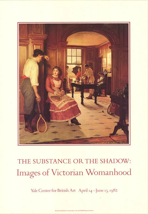 Victorian art poster by Edith Hayllar titled "A Summer Shower" from 1982 Victorian Exhibition, featuring a woman in a summer rain.