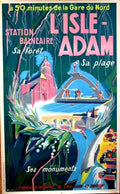 Original 1949 Isle Adam Sa Plage lithograph travel poster by A. Heurlier showcasing a scenic coastal view of Isle Adam.
