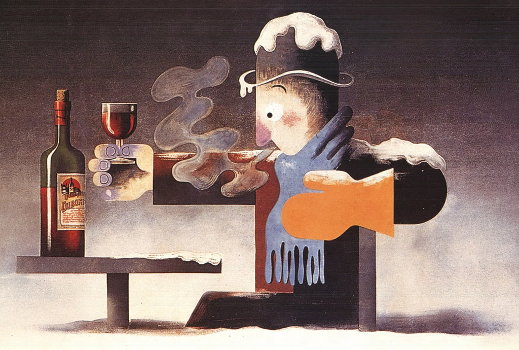 Vintage poster for Vin Tonique au Quinquina by A.M. Cassandre, featuring bold graphic design and vibrant colors from 1998.