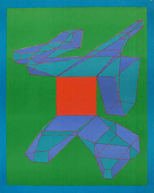 Original Achille Perilli lithograph exhibition poster from 1974, featuring artwork from the Marlborough Gallery Rome show.