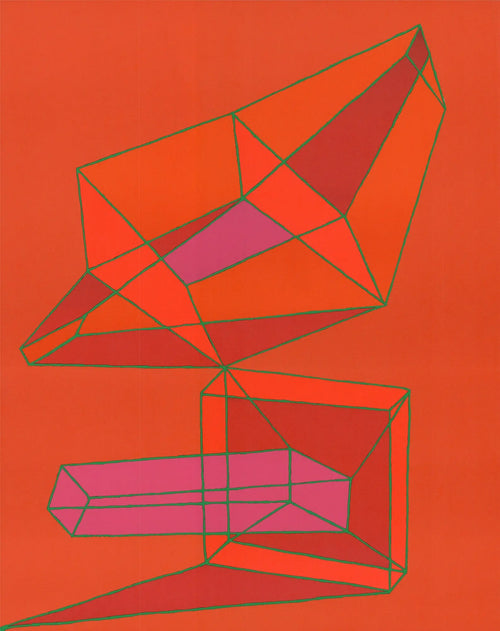 Original abstract lithograph poster by Achille Perilli, Marlborough Zurich 1973 art print, colorful geometric design.