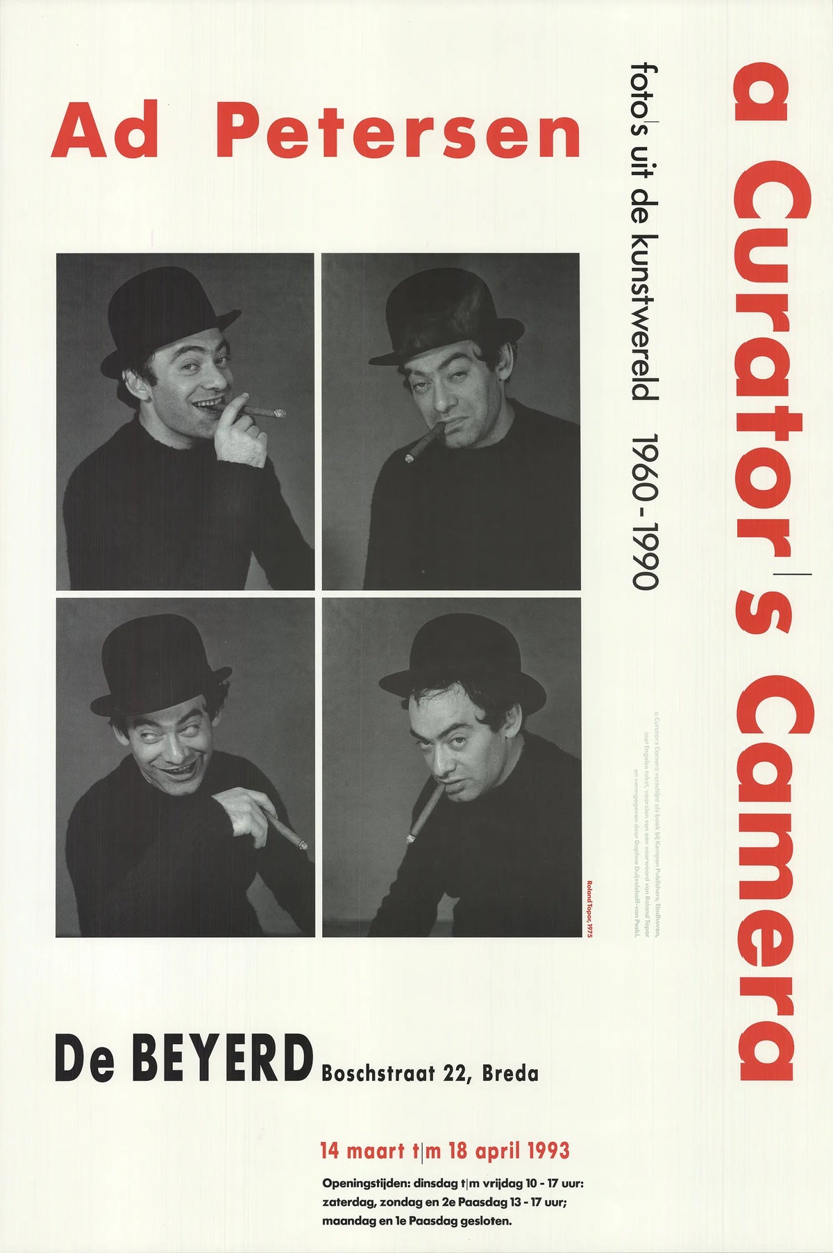 Vintage Ad Petersen lithograph poster of a curator's camera from 1993, showcasing classic photography art and design.