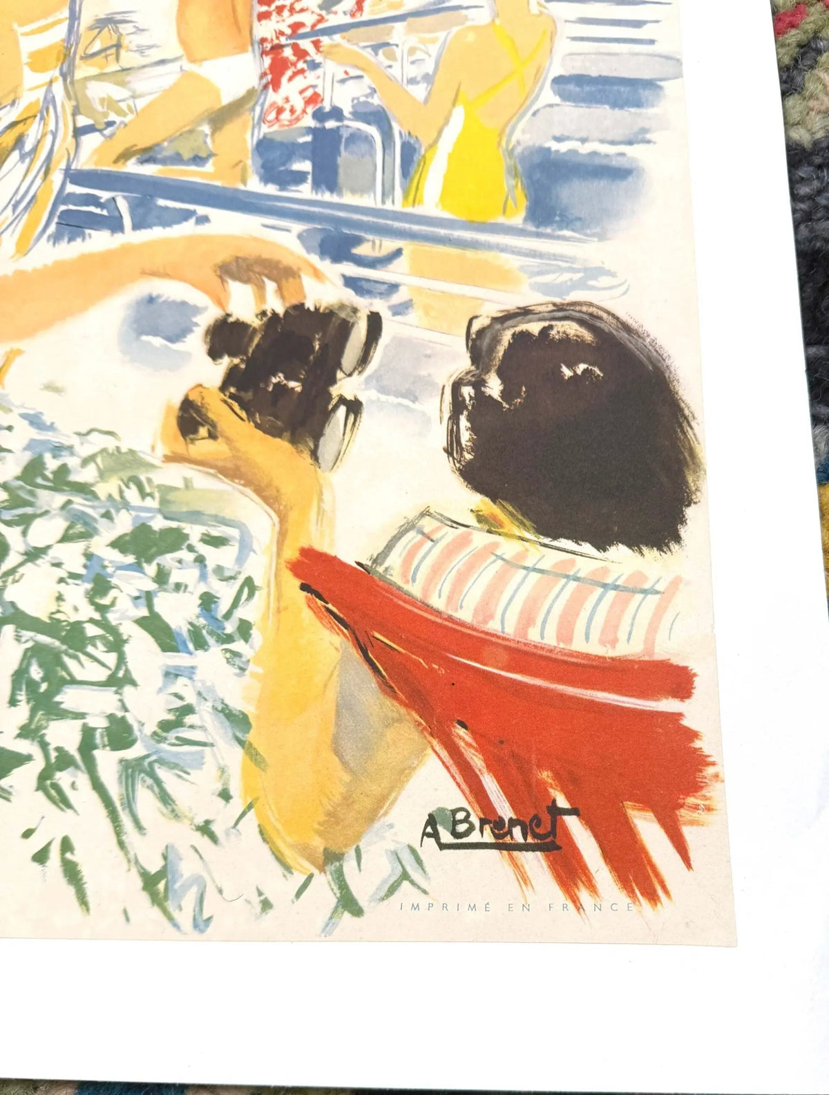 Original 1950 Albert Brenet lithograph poster of Chargeurs Reunis French maritime travel, featuring vintage ship and ocean scene.