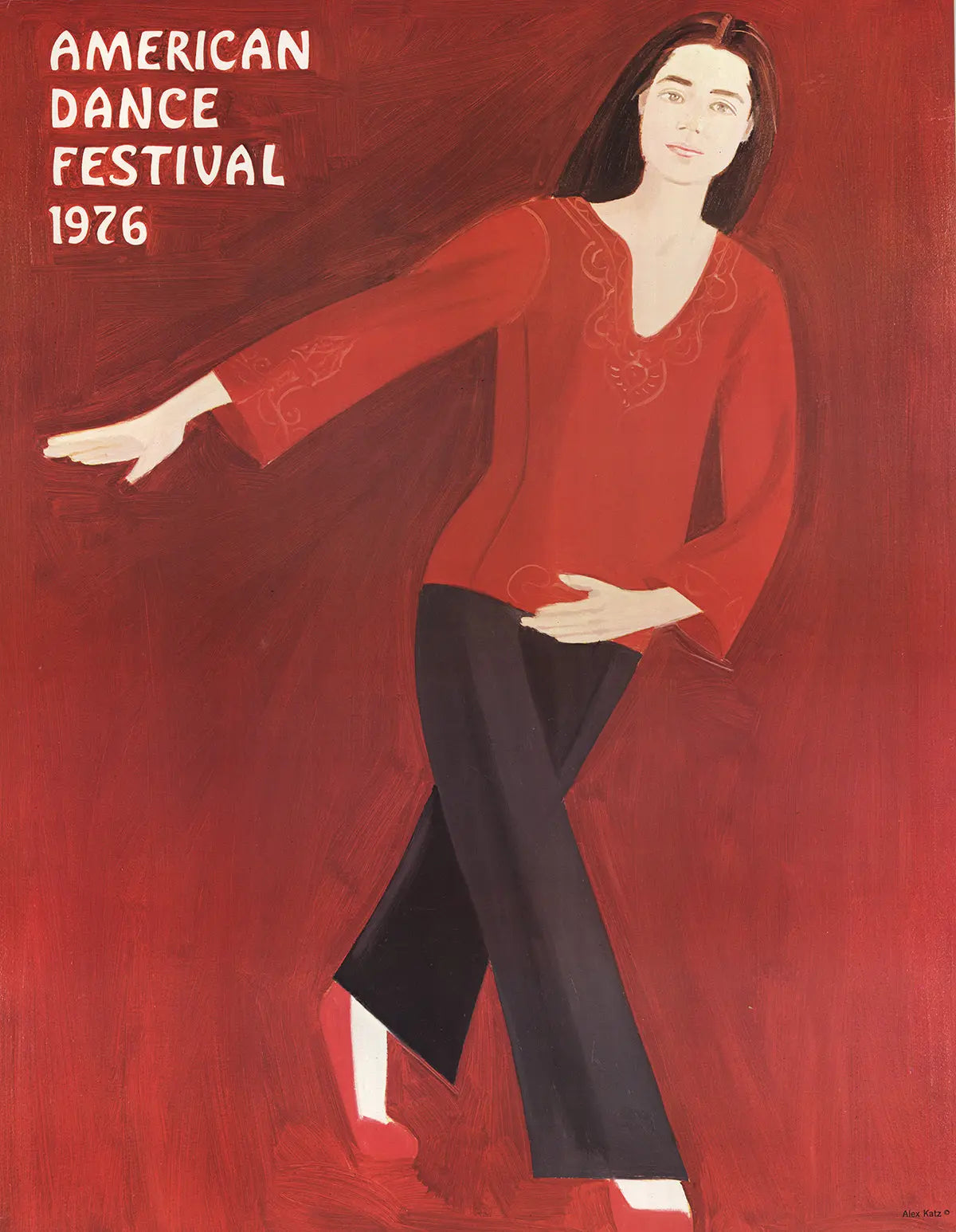 Alex Katz 1976 American Dance Festival original offset lithograph poster featuring bold, abstract artwork and vibrant colors.