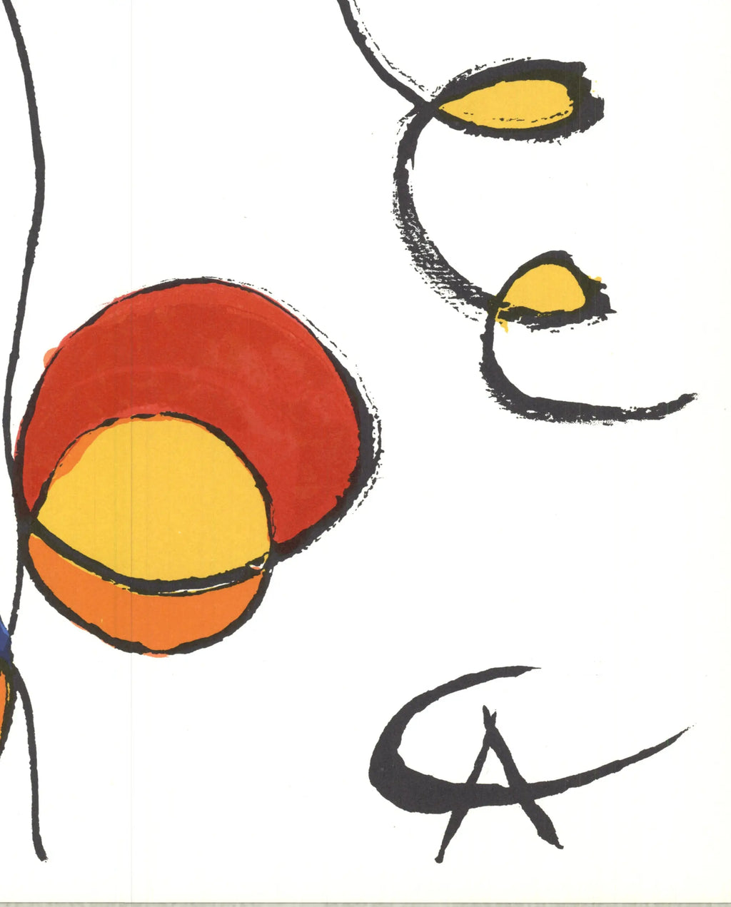 Original Alexander Calder Spirales 1974 abstract lithograph art print showing vibrant, swirling geometric shapes in black and white.