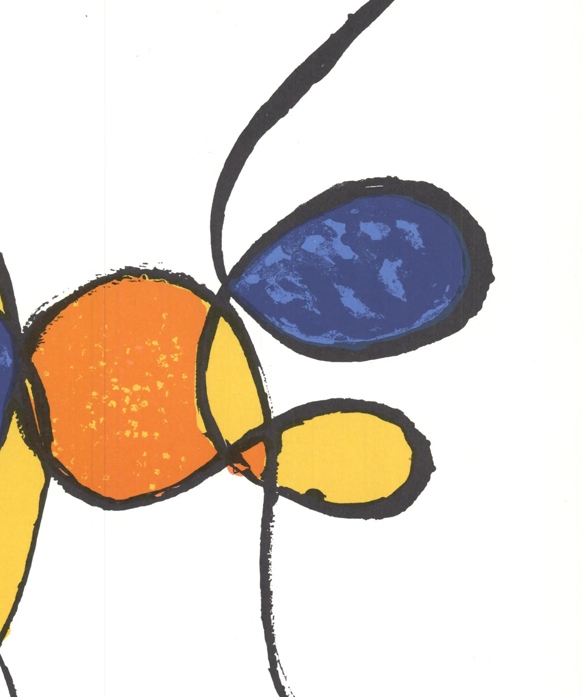 Original abstract lithograph art print by Alexander Calder featuring colorful spirals and dynamic shapes from 1974.