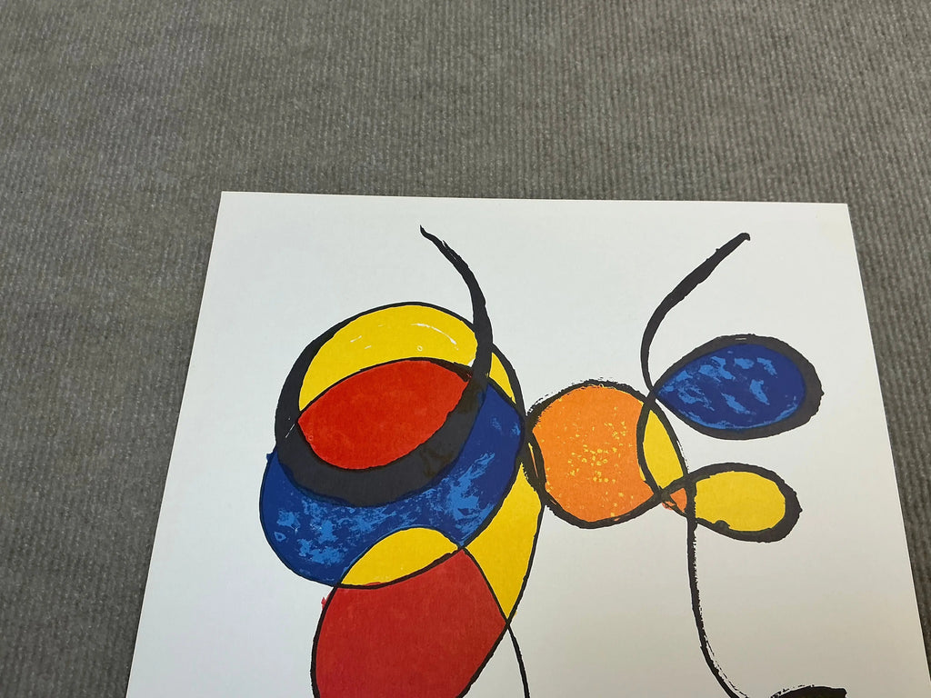Alexander Calder Spirales 1974 original abstract lithograph art print showcasing flowing, colorful geometric shapes and bold lines.