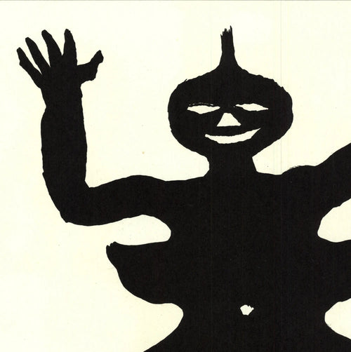 Original Alexander Calder lithograph print featuring a three-legged abstract figure from 1975, showcasing Calder's iconic modern art style.