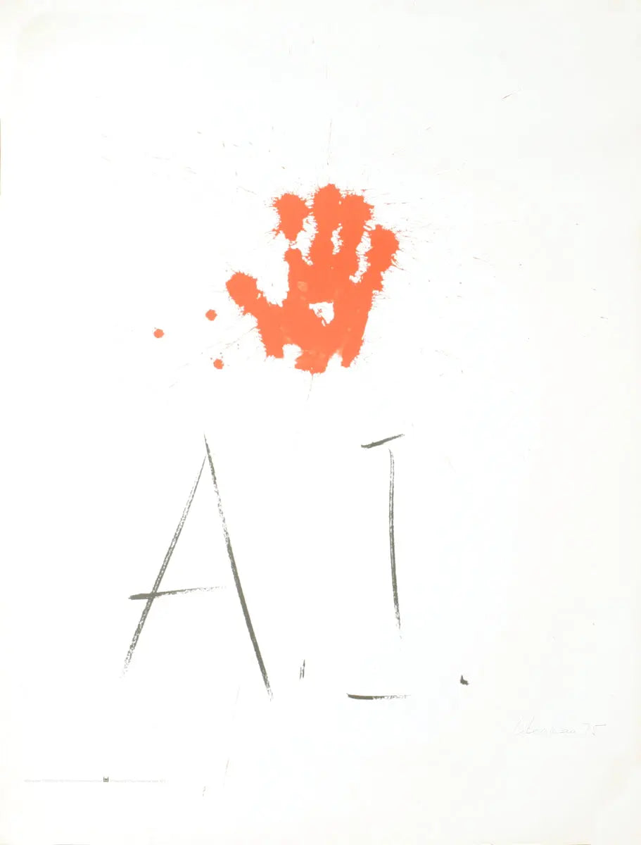 Vintage Alexander Liberman lithograph poster from 1977 supporting Amnesty International, featuring bold abstract design.