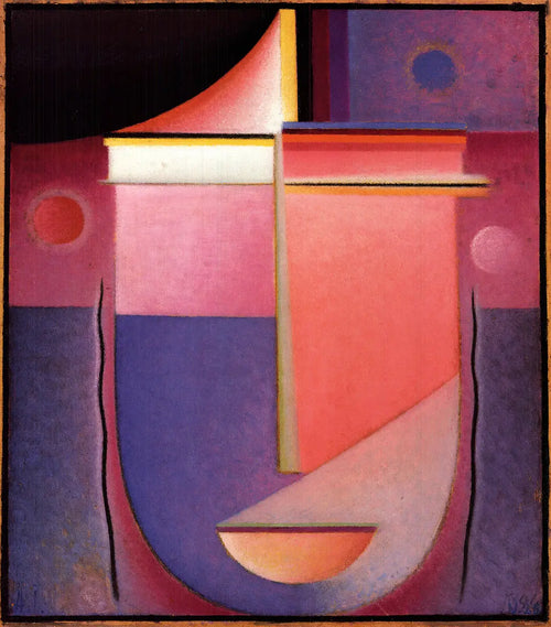 Alexej von Jawlensky Looking Within Rosy Light 1987 lithograph poster showing a colorful abstract face and vibrant pink hues.