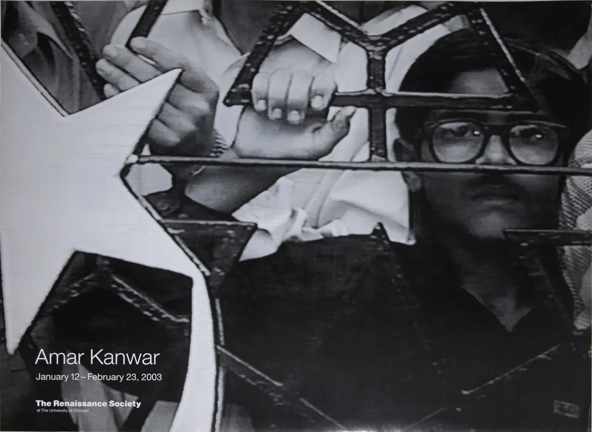 Original Amar Kanwar lithograph poster from A Season Outside 2003 limited exhibition, depicting detailed artwork and design.