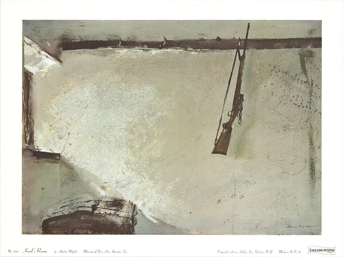 Museum-grade offset lithograph print of Andrew Wyeth's "Karl's Room" from 1970, depicting a detailed interior scene.
