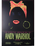 Original linen exhibition poster featuring Andy Warhol's Le Cento Immagini from 1989, showcasing colorful pop art images.