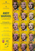 Vintage Andy Warhol Marilyn Diptych pop art poster on linen featuring bold, colorful Marilyn Monroe images in a classic art style.