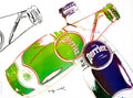 Vintage 1983 Andy Warhol Perrier pop art poster on linen featuring bold graphic design and vibrant colors.