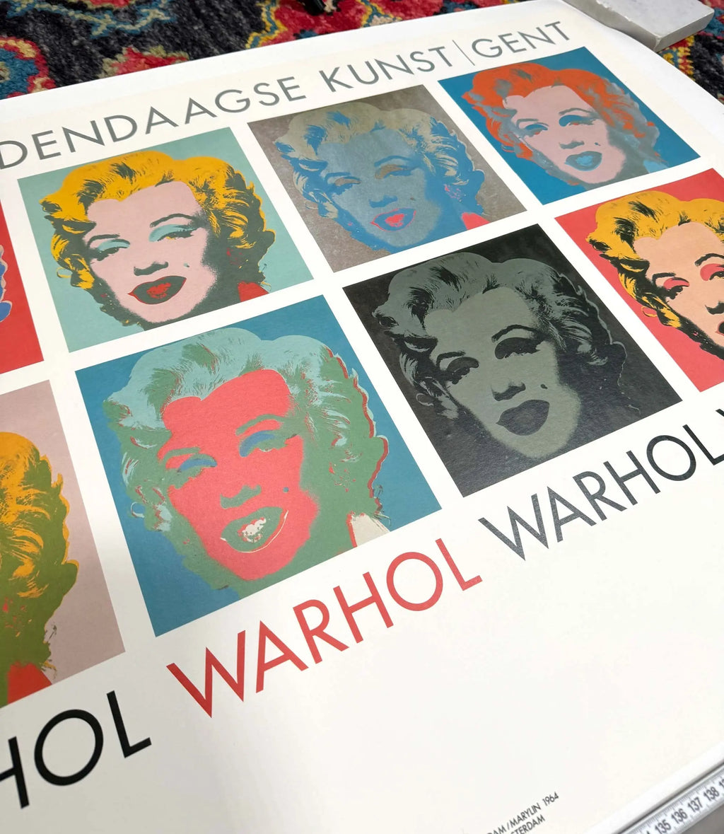 Vintage Andy Warhol 10 Marilyns pop art poster featuring colorful Marilyn Monroe portraits from 1990 artwork.