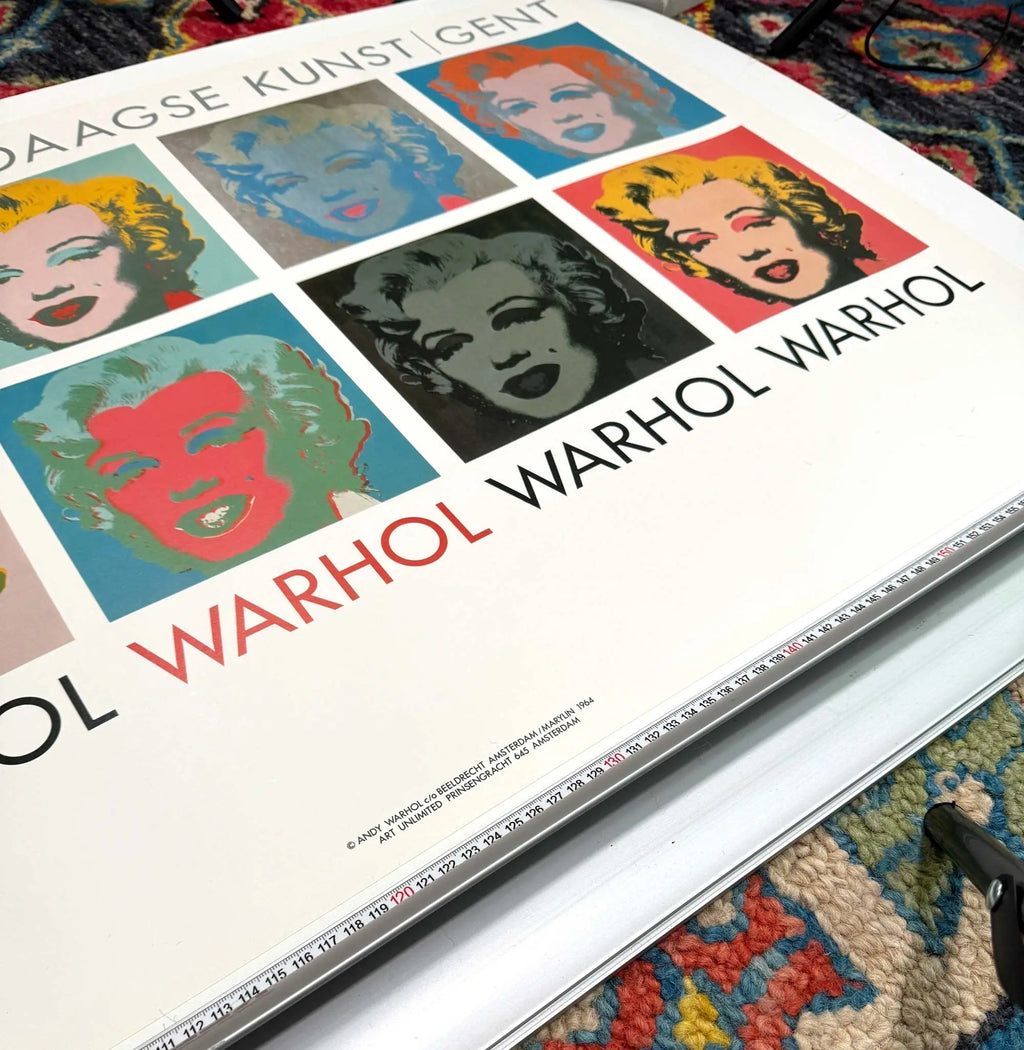 Vintage Andy Warhol 10 Marilyns pop art poster featuring colorful Marilyn Monroe portraits from 1990.