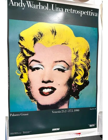 Vintage Marilyn Monroe pop art poster by Andy Warhol on linen, from the 1990 original Andy Warhol retrospective exhibition.